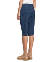 Intro Rose Heatseal Trim Side Hem Embellished Tummy Panel Mid Rise Denim Skimmer Shorts