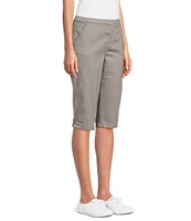 Intro Rose Heatseal Trim Side Hem Embellished Tummy Panel Mid Rise Denim Skimmer Shorts