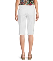 Intro Rose Heatseal Trim Side Hem Embellished Tummy Panel Mid Rise Denim Skimmer Shorts