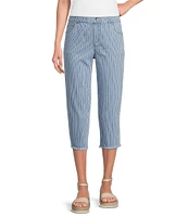 Intro Stripe Print Frayed Hem Pull-On Capri Denim Pants