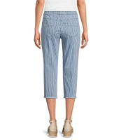 Intro Stripe Print Frayed Hem Pull-On Capri Denim Pants