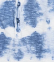 Intro Tie-Dye Split V-Neck Short Sleeve Lace Pleated Yoke Tee