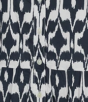 Intro Woven Geometric Print Point Collar 3/4 Roll-Tab Sleeve Tiered Button Front Shirt Dress