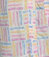 Intro Woven Orchid Bouquet Split V-Neck 3/4 Roll-Tab Sleeve Button Front Shirt