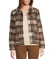 Intro Yarn Dye Plaid Point Collar Long Sleeve Button-Front Jacket