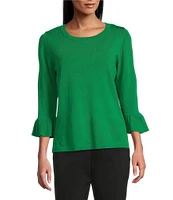 Investments 3/4 Flounce Sleeve Crew Neck Top