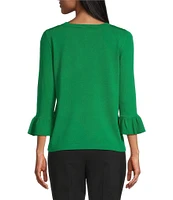 Investments 3/4 Flounce Sleeve Crew Neck Top