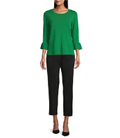 Investments 3/4 Flounce Sleeve Crew Neck Top