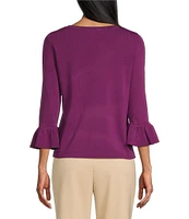 Investments 3/4 Flounce Sleeve Crew Neck Top