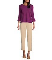 Investments 3/4 Flounce Sleeve Crew Neck Top