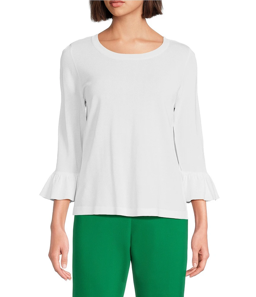 Investments 3/4 Flounce Sleeve Crew Neck Top