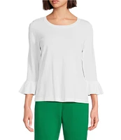 Investments 3/4 Flounce Sleeve Crew Neck Top