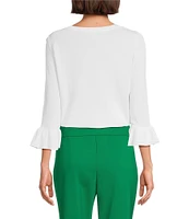 Investments 3/4 Flounce Sleeve Crew Neck Top