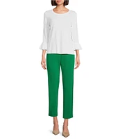 Investments 3/4 Flounce Sleeve Crew Neck Top