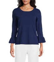 Investments 3/4 Flounce Sleeve Crew Neck Top