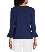 Investments 3/4 Flounce Sleeve Crew Neck Top