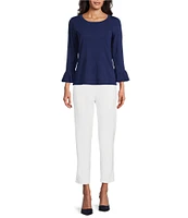 Investments 3/4 Flounce Sleeve Crew Neck Top
