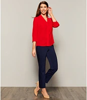 Investments Caroline Signature V-Neck 3/4 Sleeve Button Front Top