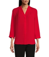 Investments Caroline Signature V-Neck 3/4 Sleeve Button Front Top