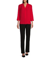 Investments Caroline Signature V-Neck 3/4 Sleeve Button Front Top