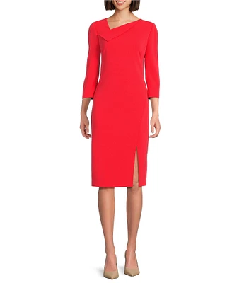 Investments Scuba Crepe 3/4 Sleeve Envelope Neck Sheath Dress