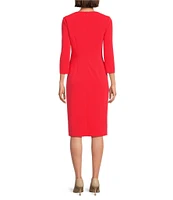 Investments Scuba Crepe 3/4 Sleeve Envelope Neck Sheath Dress