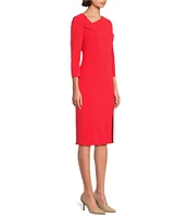 Investments Scuba Crepe 3/4 Sleeve Envelope Neck Sheath Dress