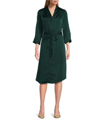 Investments 3/4 Sleeve V-Neck A-Line Midi Dress