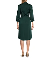 Investments 3/4 Sleeve V-Neck A-Line Midi Dress