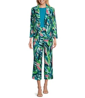 Investments Brushed Tropical Leaves Print Pull-On Wide Leg Crop Pants