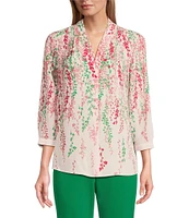 Investments Caroline Signature Cascading Vines V-Neck 3/4 Sleeve Button Front Top