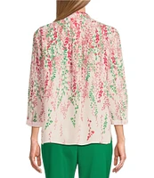 Investments Caroline Signature Cascading Vines V-Neck 3/4 Sleeve Button Front Top