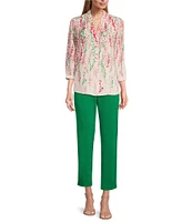 Investments Caroline Signature Cascading Vines V-Neck 3/4 Sleeve Button Front Top