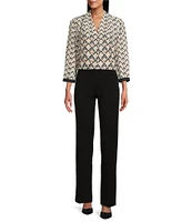 Investments Caroline Signature Diamond Border V-Neck 3/4 Sleeve Button-Front Top