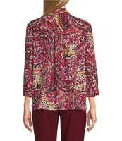 Investments Caroline Signature Elegant Paisley Print V-Neck 3/4 Sleeve Button Front Top