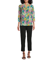 Investments Caroline Signature Ikat Garden V-Neck 3/4 Sleeve Button Front Top