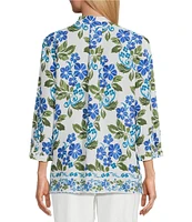 Investments Caroline Signature Stamped Hibiscus V-Neck 3/4 Sleeve Button Front Top