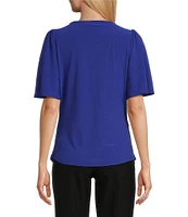 Investments Crew Neck Flare Short Sleeve Ruched Top