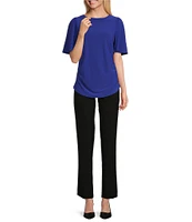 Investments Crew Neck Flare Short Sleeve Ruched Top