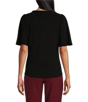 Investments Crew Neck Flare Short Sleeve Ruched Top