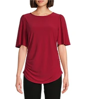 Investments Crew Neck Flare Short Sleeve Ruched Top