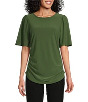 Investments Crew Neck Flare Short Sleeve Ruched Top