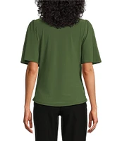 Investments Crew Neck Flare Short Sleeve Ruched Top