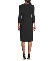 Investments Scuba Crepe Black White Color Block 3/4 Sleeve Envelope Neck Sheath Dress