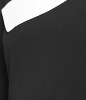 Investments Scuba Crepe Black White Color Block 3/4 Sleeve Envelope Neck Sheath Dress