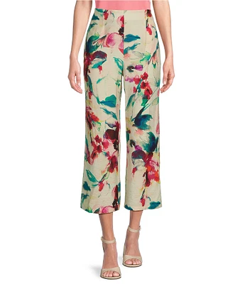 Investments Floral Pull-On Wide Leg Crop Pants