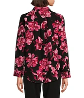 Investments Fluid Floral Print Woven Long Sleeve Button Front Point Collar Top