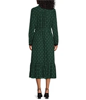 Investments Green Foulard Long Sleeve Point Collar Button Front Belted Dress