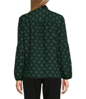 Investments Green Foulard Woven Long Sleeve V-Neck Tie Detail Top