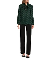 Investments Green Foulard Woven Long Sleeve V-Neck Tie Detail Top